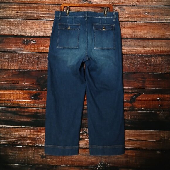 Orvis Jeans Size 14 Natural Rise Crop Capri Dark Blue Denim Stretch Flap Pocket - Picture 3 of 10